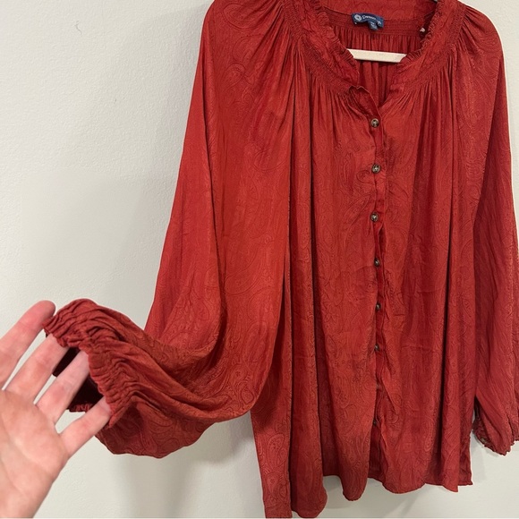 Democracy Burnt Red Button Down Ruched Flowy Blouse Women’s Size 3X - Picture 4 of 6